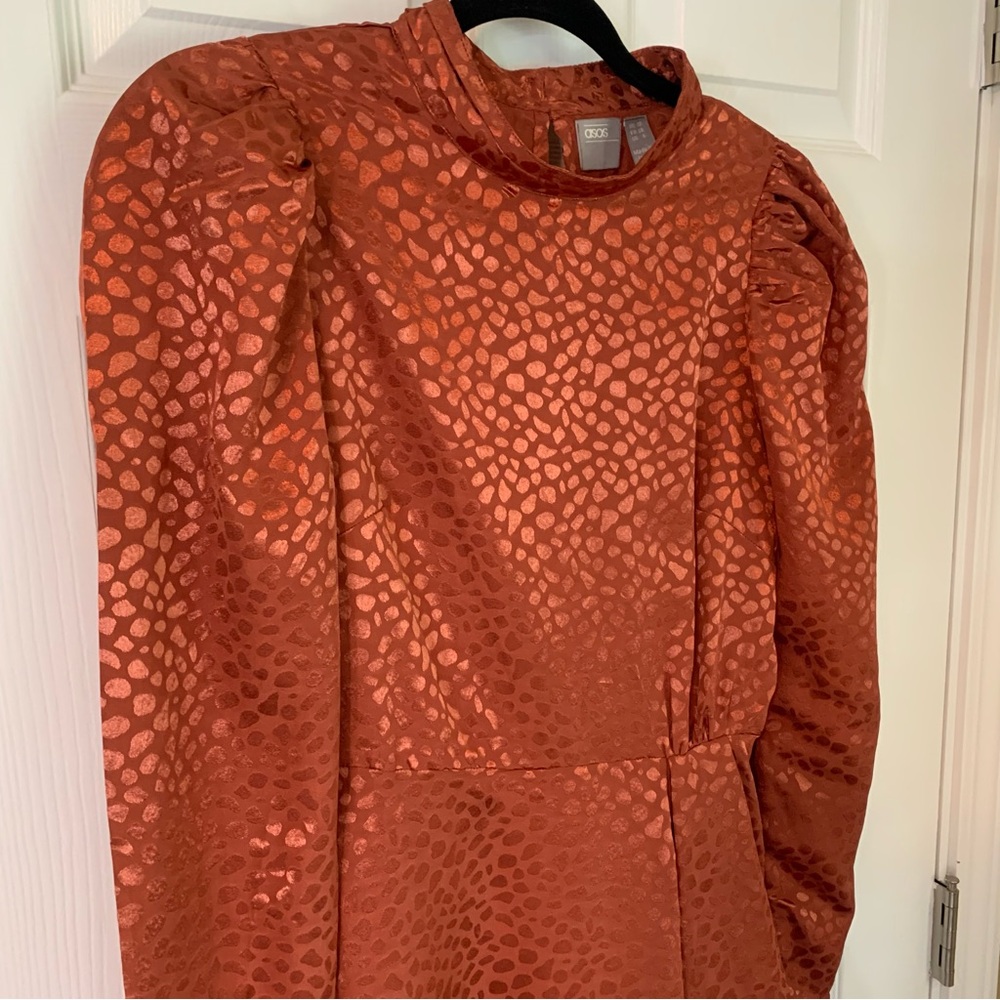 ASOS Jacquard Rust Puff Sleeve Mini Dress, size 6 - Picture 7 of 13